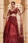 Amit GT Red Tulle, Satin Organza V Neck Embroidered Blouse And Draped Lehenga Set Online at Aza Fashions Amit GT_Red Tulle, Satin Organza V Neck Embroidered Blouse And Draped Lehenga Set _Online_at_Aza_Fashions