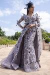 Buy Amit GT Grey Tulle V Neck Embroidered Gown at Aza Fashions Buy_Amit GT_Grey Tulle V Neck Embroidered Gown _at_Aza_Fashions