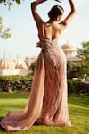 Shop Amit GT Peach Tulle One Shoulder Embroidered Gown at Aza Fashions Shop_Amit GT_Peach Tulle One Shoulder Embroidered Gown _at_Aza_Fashions