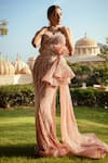 Amit GT Peach Tulle One Shoulder Embroidered Gown Online at Aza Fashions Amit GT_Peach Tulle One Shoulder Embroidered Gown _Online_at_Aza_Fashions