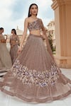 Buy_Amit GT_Grey Tulle One Shoulder Embroidered Draped Blouse And Lehenga Set _at_Aza_Fashions