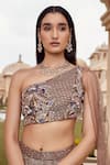 Buy_Amit GT_Grey Tulle One Shoulder Embroidered Draped Blouse And Lehenga Set _Online_at_Aza_Fashions