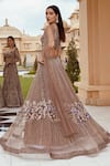 Amit GT_Grey Tulle One Shoulder Embroidered Draped Blouse And Lehenga Set _Online_at_Aza_Fashions