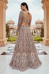 Shop_Amit GT_Brown Tulle Embroidered Blouse And Lehenga Set_at_Aza_Fashions