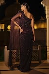 Shop Amit GT Maroon Bordeaux One Shoulder Draped Gown at Aza Fashions Shop_Amit GT_Maroon Bordeaux One Shoulder Draped Gown _at_Aza_Fashions
