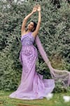 Amit GT Purple One Shoulder Embroidered Gown Online at Aza Fashions Amit GT_Purple One Shoulder Embroidered Gown _Online_at_Aza_Fashions