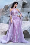 Buy_Amit GT_Purple Tulle Embellishment Sequin And Aurora Chrystalis Gown With Train  _at_Aza_Fashions