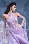 Shop_Amit GT_Purple Tulle Embellishment Sequin And Aurora Chrystalis Gown With Train  _Online_at_Aza_Fashions