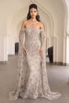 Buy_Amit GT_Grey Tulle Sequins, Stone Shoulder Minerva Embellished Off Gown _at_Aza_Fashions