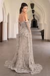 Shop_Amit GT_Grey Tulle Sequins, Stone Shoulder Minerva Embellished Off Gown _at_Aza_Fashions