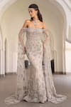Buy_Amit GT_Grey Tulle Sequins, Stone Shoulder Minerva Embellished Off Gown _Online_at_Aza_Fashions