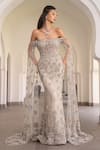 Shop_Amit GT_Grey Tulle Sequins, Stone Shoulder Minerva Embellished Off Gown _Online_at_Aza_Fashions