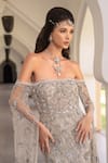 Amit GT_Grey Tulle Sequins, Stone Shoulder Minerva Embellished Off Gown _at_Aza_Fashions