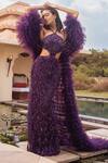 Shop_Amit GT_Purple Tulle Halter Neck Miri Purl Embellished Gown With Cape _Online_at_Aza_Fashions