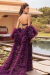 Buy_Amit GT_Purple Tulle Halter Neck Miri Purl Embellished Gown With Cape 