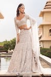 Amit GT_Beige Tulle Hand Embroidery Floral Jaal Pattern Tuluva Bridal Lehenga Set _Online_at_Aza_Fashions