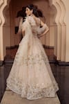 Shop_Amit GT_Peach Tulle Floral Pattern V Neck Aurora Cosmos Embroidered Lehenga With Blouse _at_Aza_Fashions
