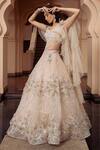 Amit GT_Peach Tulle Aurora Cosmos Embroidered Lehenga With Blouse_Online_at_Aza_Fashions