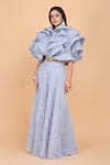 Buy_Amit GT_Grey Fringe Ruffle Crop Top And Skirt Set _at_Aza_Fashions