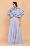 Amit GT_Grey Fringe Ruffle Crop Top And Skirt Set _Online_at_Aza_Fashions