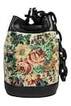 The Leather Garden_Black Embroidered Floral Bucket Bag _Online_at_Aza_Fashions