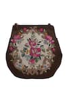 The Leather Garden_Brown Embroidered Floral Handbag _Online_at_Aza_Fashions