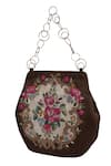 Shop_The Leather Garden_Brown Embroidered Floral Handbag _at_Aza_Fashions