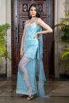 Buy_Amit GT_Blue Tulle Sweetheart Neck Embroidered Kurta And Sharara Set  _at_Aza_Fashions