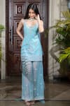 Amit GT_Blue Tulle Sweetheart Neck Embroidered Kurta And Sharara Set  _Online_at_Aza_Fashions