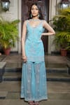 Buy_Amit GT_Blue Tulle Sweetheart Neck Embroidered Kurta And Sharara Set  _Online_at_Aza_Fashions