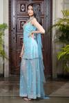 Shop_Amit GT_Blue Tulle Sweetheart Neck Embroidered Kurta And Sharara Set  _Online_at_Aza_Fashions