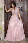 Buy_Amit GT_Pink Georgette Sweetheart Neck Embroidered Pre-draped Lehenga Saree _at_Aza_Fashions