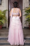 Shop_Amit GT_Pink Georgette Sweetheart Neck Embroidered Pre-draped Lehenga Saree _at_Aza_Fashions