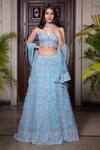 Buy_Amit GT_Blue Tulle Sweetheart Neck Embroidered Lehenga Set _at_Aza_Fashions
