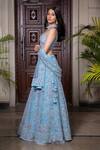Amit GT_Blue Tulle Sweetheart Neck Embroidered Lehenga Set _Online_at_Aza_Fashions