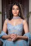 Shop_Amit GT_Blue Tulle Sweetheart Neck Embroidered Lehenga Set _Online_at_Aza_Fashions