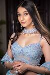 Amit GT_Blue Tulle Sweetheart Neck Embroidered Lehenga Set _at_Aza_Fashions