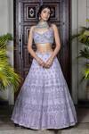 Buy Amit GT Purple Tulle Sweetheart Neck Embroidered Lehenga Set at Aza Fashions Buy_Amit GT_Purple Tulle Sweetheart Neck Embroidered Lehenga Set _at_Aza_Fashions