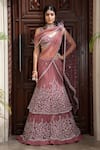 Buy_Amit GT_Pink Tulle Sweetheart Neck Embroidered Pre-draped Lehenga Saree  _at_Aza_Fashions