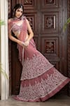 Amit GT_Pink Tulle Embroidered Pre-draped Lehenga Saree_Online_at_Aza_Fashions