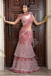 Buy_Amit GT_Pink Tulle Embroidered Pre-draped Lehenga Saree_Online_at_Aza_Fashions