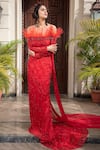 Buy Amit GT Red Tulle One Shoulder Draped Blouse And Lehenga Set at Aza Fashions Buy_Amit GT_Red Tulle One Shoulder Draped Blouse And Lehenga Set _at_Aza_Fashions