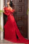Shop Amit GT Red Tulle One Shoulder Draped Blouse And Lehenga Set at Aza Fashions Shop_Amit GT_Red Tulle One Shoulder Draped Blouse And Lehenga Set _at_Aza_Fashions