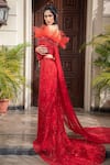 Amit GT Red Tulle One Shoulder Draped Blouse And Lehenga Set Online at Aza Fashions Amit GT_Red Tulle One Shoulder Draped Blouse And Lehenga Set _Online_at_Aza_Fashions