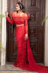 Buy Amit GT Red Tulle One Shoulder Draped Blouse And Lehenga Set Online at Aza Fashions Buy_Amit GT_Red Tulle One Shoulder Draped Blouse And Lehenga Set _Online_at_Aza_Fashions