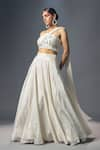 Isha Gupta Tayal_White Silk And Chiffon Embroidered Leaf Motifs One Lehenga & Draped Blouse Set _Online_at_Aza_Fashions