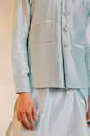 Shop_Charkhee_Green Chanderi Sequin Striped Nehru Jacket_Online_at_Aza_Fashions