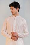 Shop_Charkhee_White Kurta Chanderi Plain And Pant Set _at_Aza_Fashions