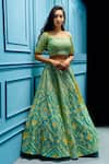 Buy_Angad Singh_Green Lehenga And Blouse Organza Dupatta Net Interlining Satin V Neck Set_at_Aza_Fashions