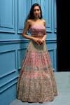 Angad Singh_Pink Net Interlining Satin Embroidered Cape And Lehenga Set _Online_at_Aza_Fashions